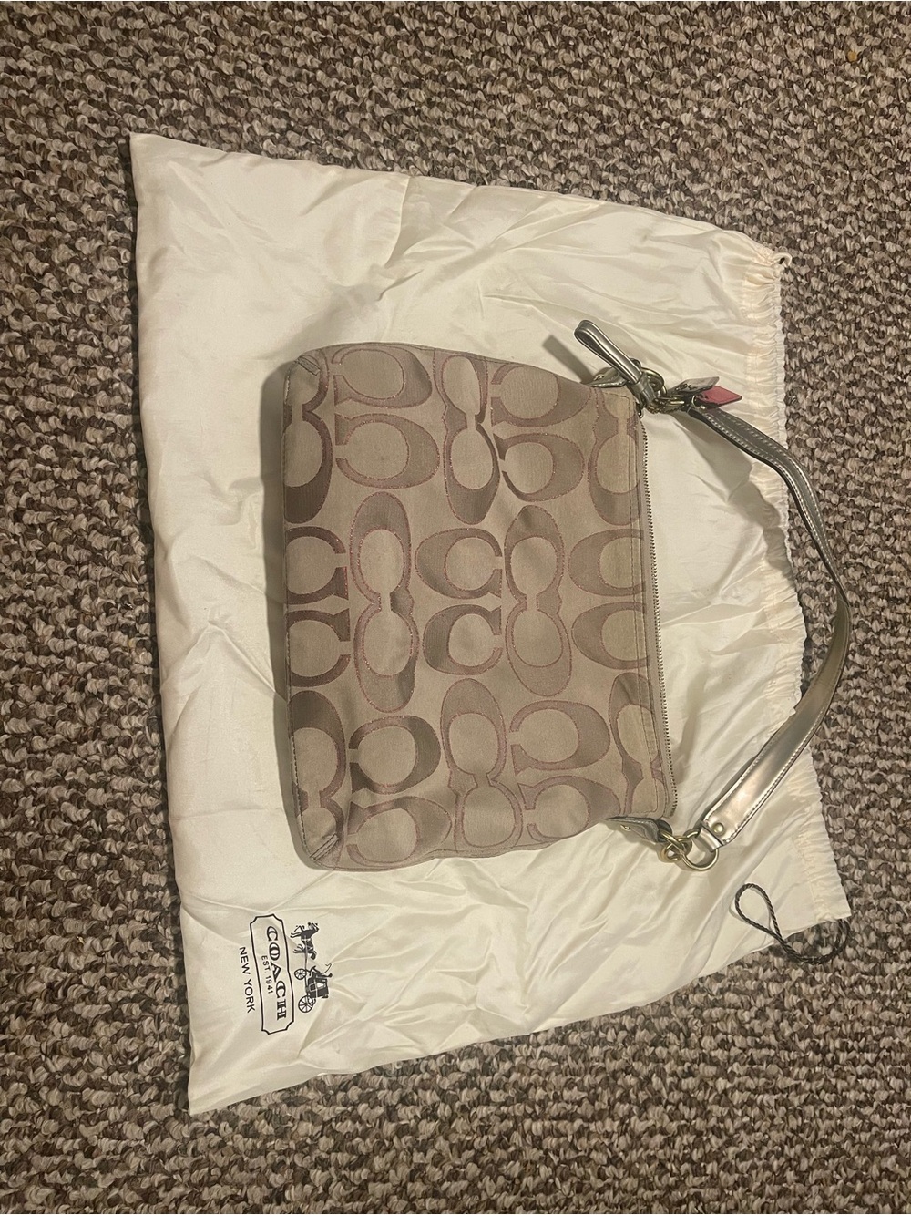 Coach Signature Shoulder Bag in Khaki and Chalk
